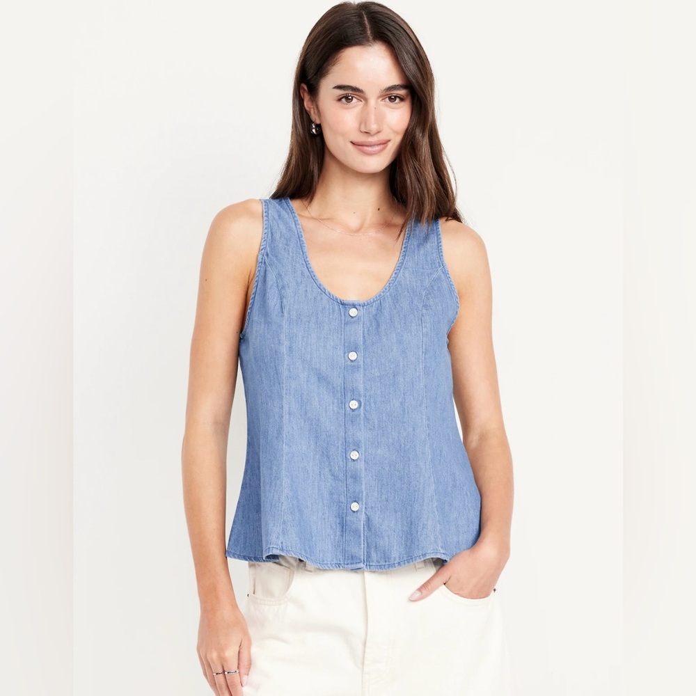 Old Navy Button Down Denim Swing Top | Medium Wash